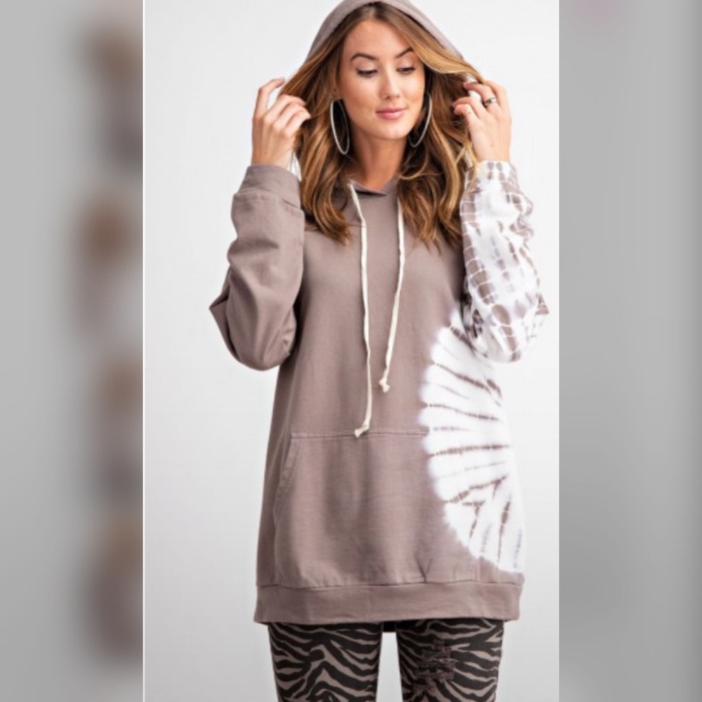 <LAST ONE>Tie Dye Terry Knit Hoodie Pullover Top - Picture 2 of 8